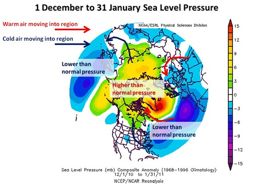 1 Dec 2010 through 31 Jan 2011 mean sea level pressure anomalies