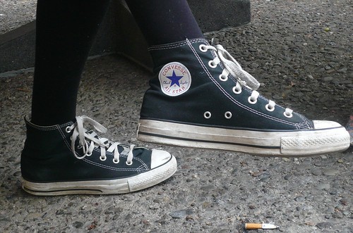 Beat up Chucks look cool while keeping Hamilburg comfortable walking around the city.  Photo by Sky Madden/Foghorn
