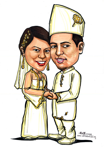 Malay traditional wedding couple caricatures - B - A4