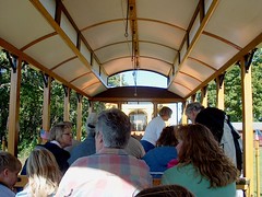 A ride on an open bench trolley car. The East Troy Electric Railroad and Museum. East troy Wisconsin. September 2006.