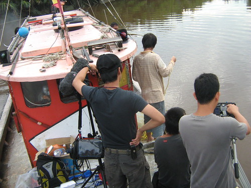 Shooting a scene on the boat