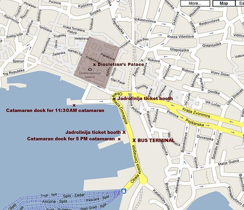 Map of catamarans from Split to Hvar