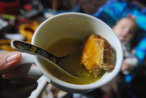 Soup with cheese toast