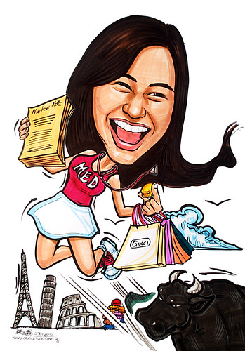 lady cheerleader caricature with macaroons