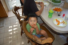 Owen eating dinner (Doritos)
