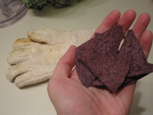 A snack of blue corn chips - from groceries