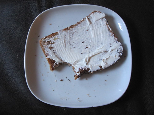 toast with cream cheese and juice