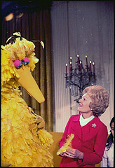 Mrs. Nixon meeting with Big Bird from Sesame S...