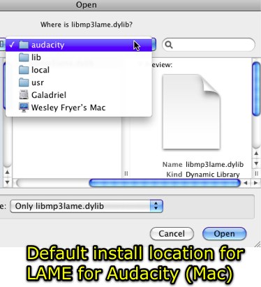 Default install location for LAME for Audacity (Mac)