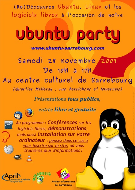 Affiche Ubuntu Party Sarrebourg 2009