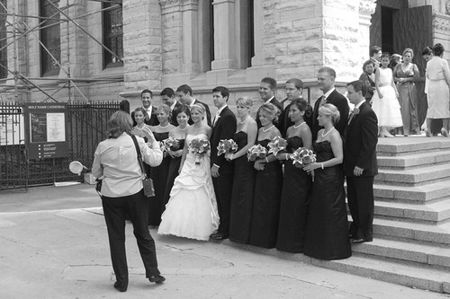 posing on the steps of Holy Name cathedral
