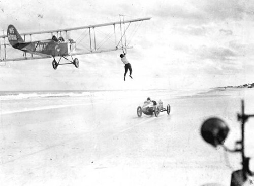 Auto-to-airplane transfer stunt: Daytona Beach, Florida