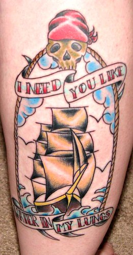 Brand New Lyrics/ Ship Tattoo. done by Kevin Byers at Blue Byrd Tattoo 