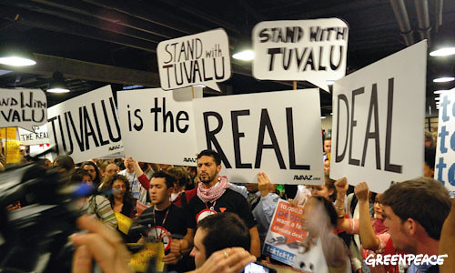 Stand with Tuvalu protest inside Bella Centre