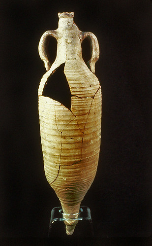 Wine amphora from tomb 217 of cemetery 4 at Gebel Adda (Egypt), dated to early Byzantine times (the Ballana Period of Lower Nubia, 4th-early 6th c. AD). Photograph courtesy of W. Pratt and the Royal Ontario Museum (Egyptian Dept. no. 65:3:63).