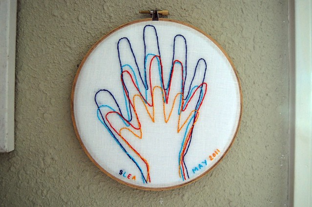 embroidered handprints