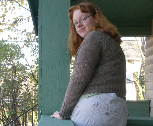 Handknit alpaca lace cardigan sweater in undyed natural colored gray