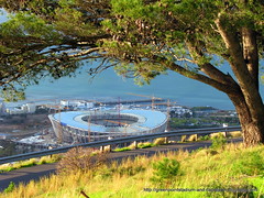 2010 Soccer World Cup Green Point Stadium from Signal Hill through the trees July 23 2009