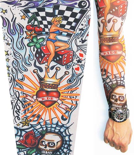 Model BV01 of the Bullyvard Tattoo Sleeves A fierce tiger within a tribal 