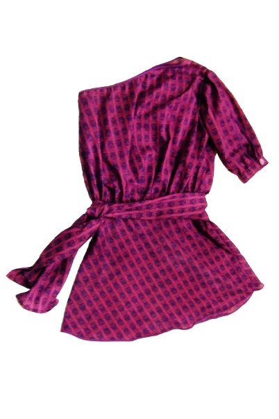 jennifer choi designs 80's purple off shoulder dress