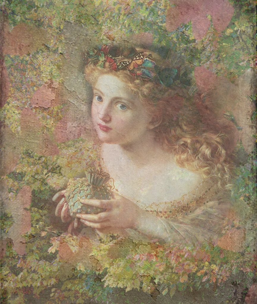 Butterfly-Princess with Autumn Leaves Texture