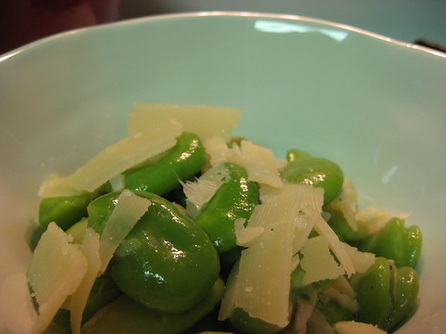 lemon and garlic fava beans with shaved manchego