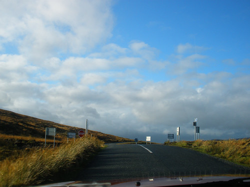 On our way from Bray to Naas - ugly new road signs @ Sally Gap!