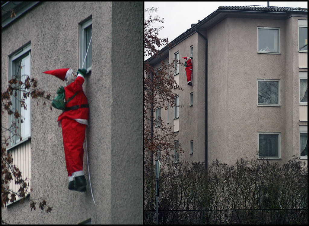 Santa Hanging On For Dear Life
