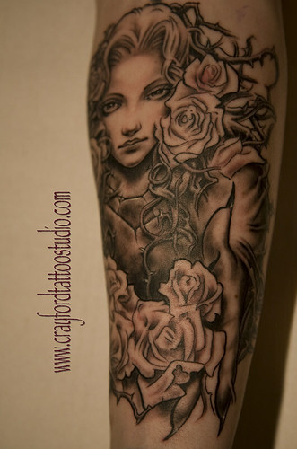 black and gray rose sleeve tattoo Tattooed by Ray at The Tattoo Studio 