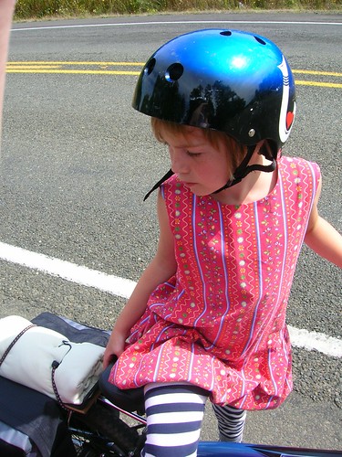 Little Hot Pocket. Most of our mini-stops shed take off her helmet to get some of the breeze on her hot head.