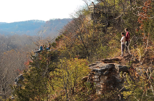 Castlewood State Park, in Saint Louis County, Missouri, USA - view of the Meramec River Valley from the bluffs, with onlookers