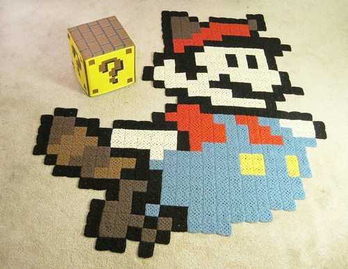 Raccoon Mario rug & Question Block ottoman for Nintendo Power magazine