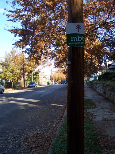 Interim route sign, Metropolitan Branch Trail, east side, 6100 block of 3rd Street NW, DC