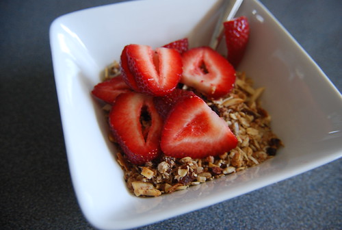 Yogurt, granola and strawberries