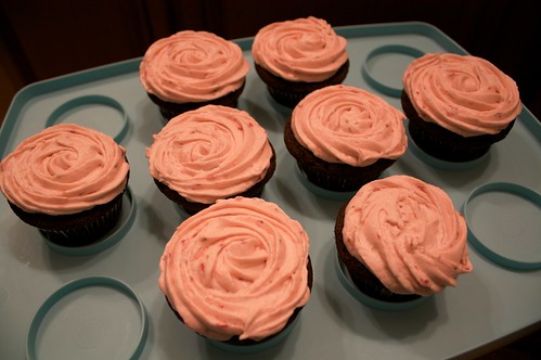 Dark Chocolate Cupcakes with Strawberry Frosting