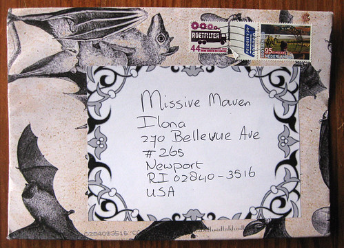 Autumn bats mail art envelope