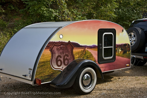 Route 66-themed teardrop trailer