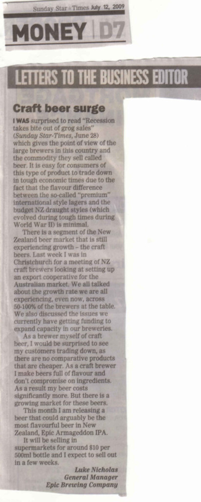 Craft Beer Surge - Sunday Star Times - 12 July 2009