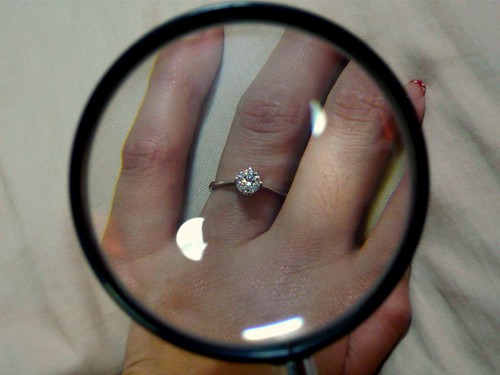 The proposal ring under a magnifying glass. 