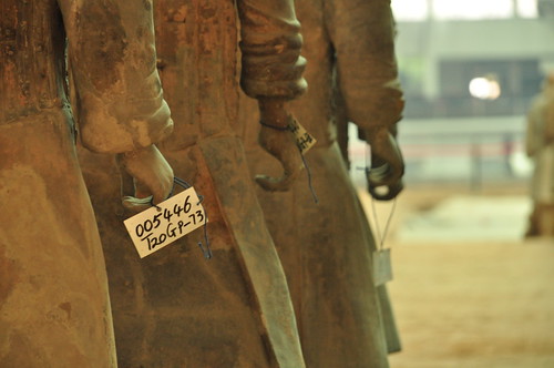 Serial number tags on terracotta figures