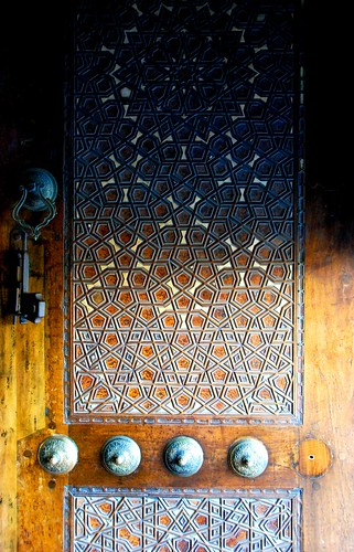 mother-of-pearl inlaid door at the blue mosque, istanbul