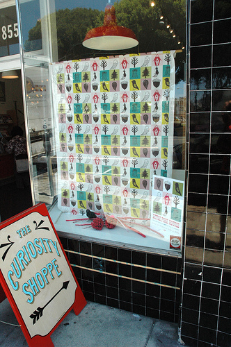 my fabric in the window of the curiosity shoppe!