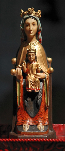 Stone-polychrome statue "Nuestra Senora", made in Spain, from the collection of the Marianum, photographed at the Cathedral of Saint Peter, in Belleville, Illinois, USA