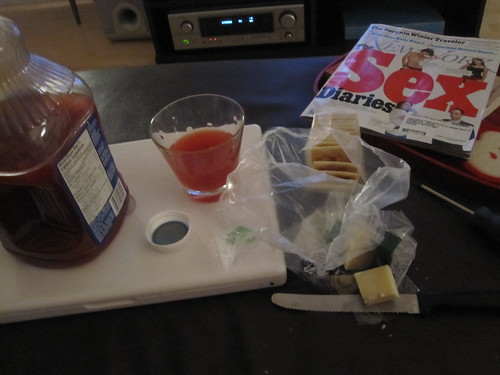 Clamato, crackers and cheese