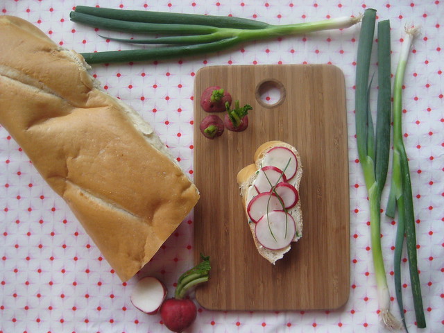 baguette with anchovy butter and radishes