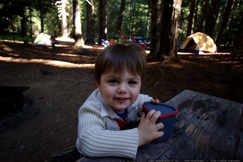 enjoying hot chocolate for his first-ever camping breakfast - _MG_9862