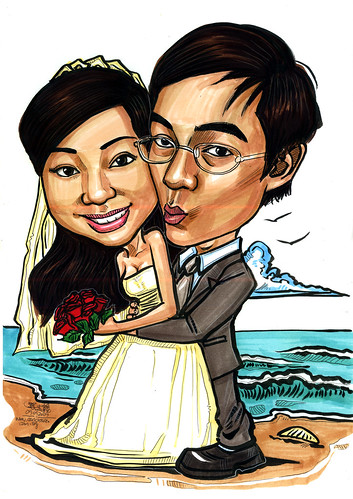 wedding couple caricatures at beach A4