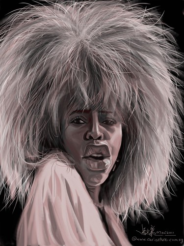 digital caricature of Tina Turner on iPad Sketchbook Pro