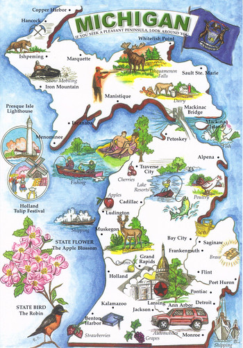 Michigan State Map Postcard 