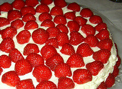 a summercake of strawberries..